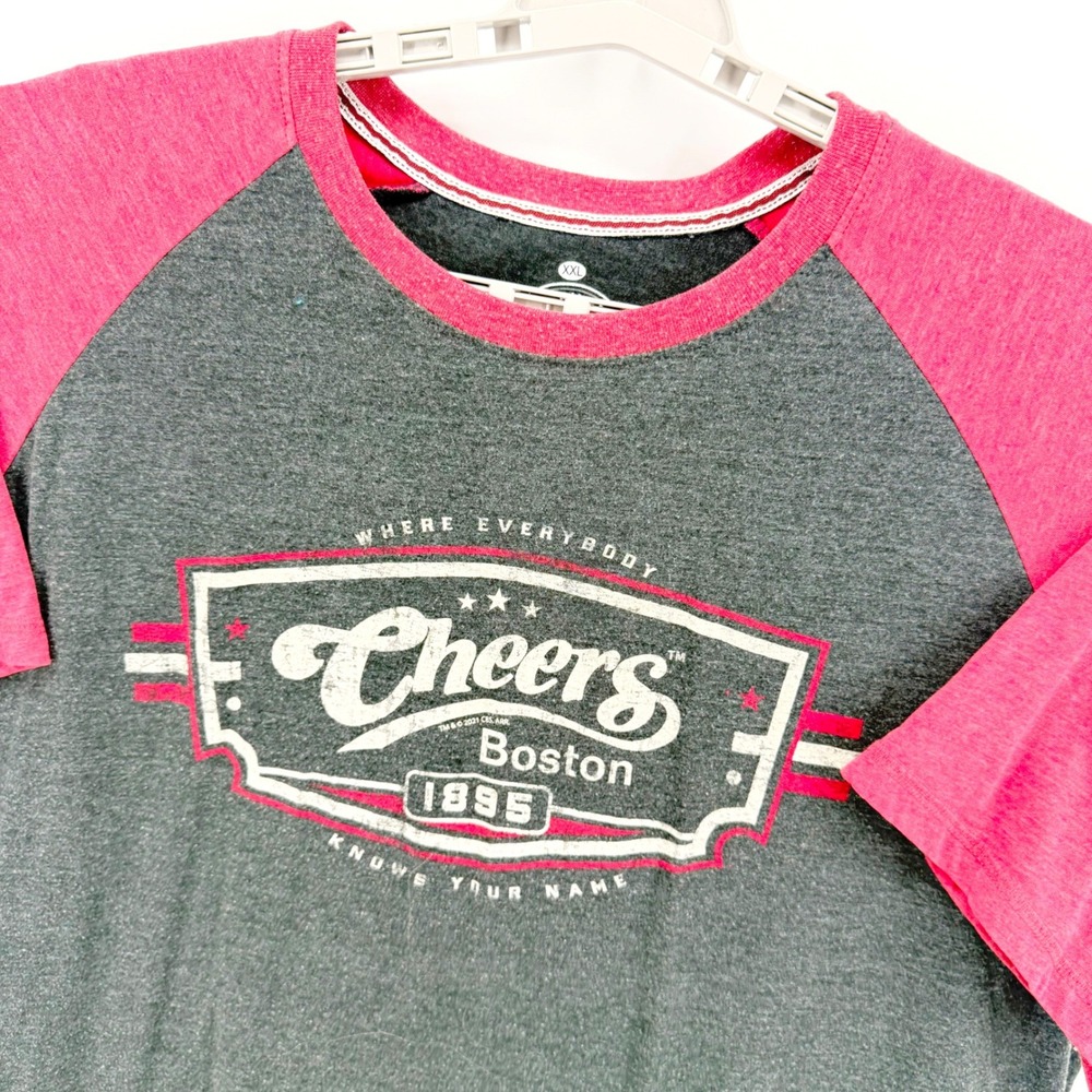 Cheers Boston Raglan T-Shirt Mens XXL Gray Red TV Show Graphic Tee Boston